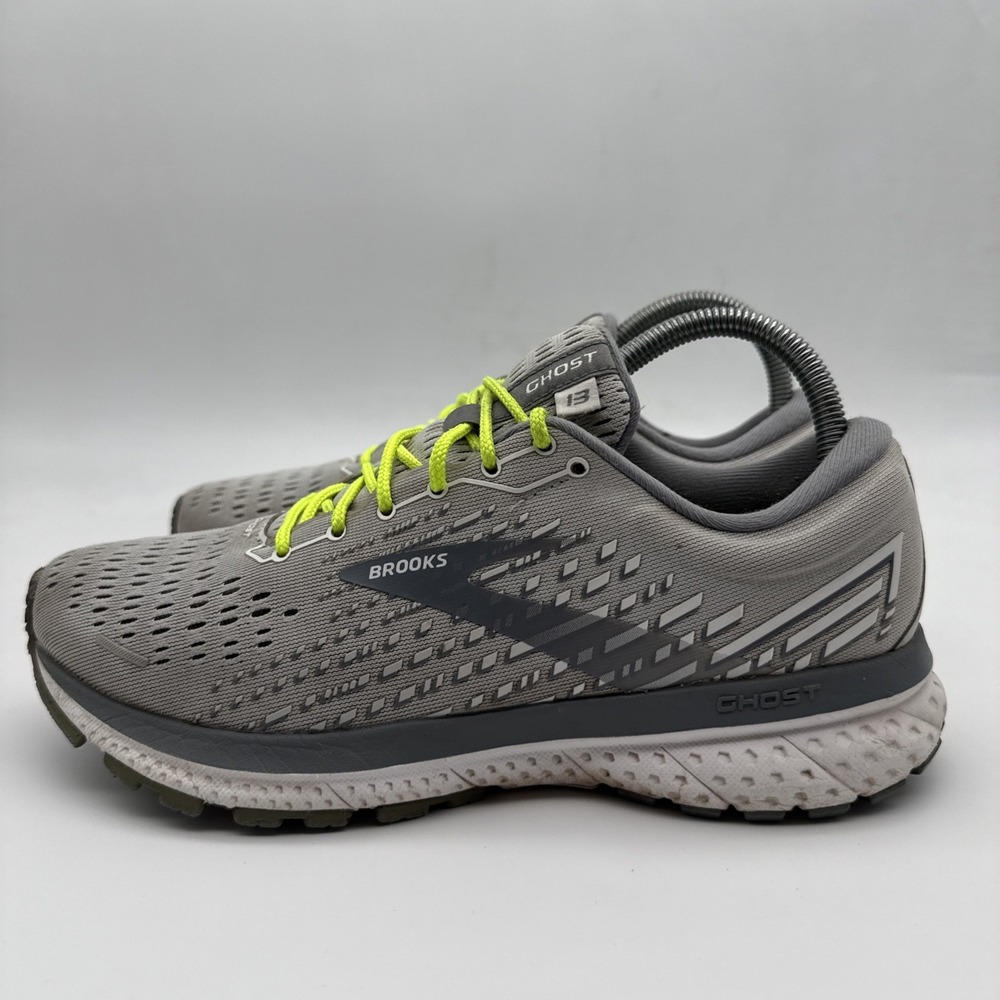 Brooks Ghost 13 Women's Size 8.5 Running Shoes Gray Athletic Sneakers Neon Laces